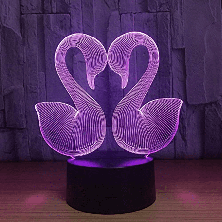 

JUSTUP 3D Illusion Lamp LED Swan Night Light Animal Toys Love Couple