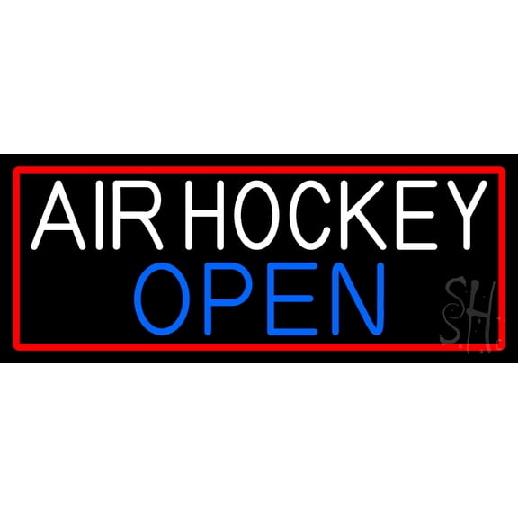 Air Hockey Open With Red Border LED Neon Sign 10 x 24 - inches, Clear Edge Cut Acrylic Backing, with Dimmer - Bright and Premium built indoor LED Neon Sign for Bar decor.