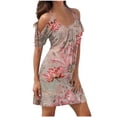 thumbnail image 2 of Jusqu'à 65 % de Réduction! Robes de Mode Été pour Femmes 2024 Grande Taille Imprimé Manches Courtes Épaules Dénudées Col Rond Robe, 2 of 5