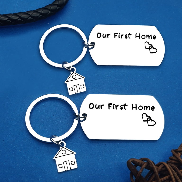 2pcs New Home Keychain Set - Housewarming Gift Key Rings With Inspirational Quote, Stainless Steel