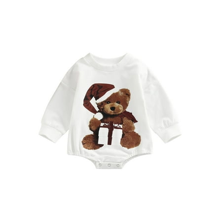 

Bagilaanoe Newborn Baby Girl Boy Christmas Romper Sweatshirt Long Sleeve Bodysuit Bear/Letter Print Pullover 3M 6M 12M 18M Infant Casual Tee Tops