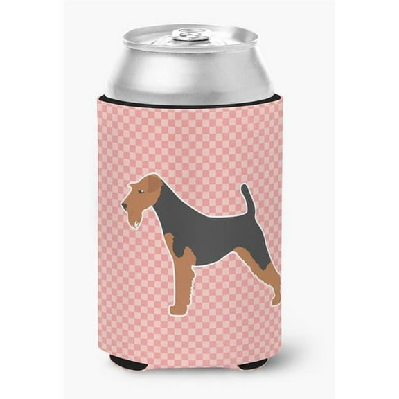 Airedale Terrier Checkerboard Pink Can or Bottle Hugger