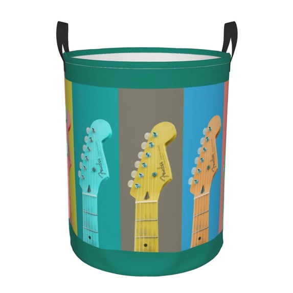 LNWH Laundry Basket, Colorful Guitars Music Strings Foldable Laundry Hamper With Handles Waterproof, Medium