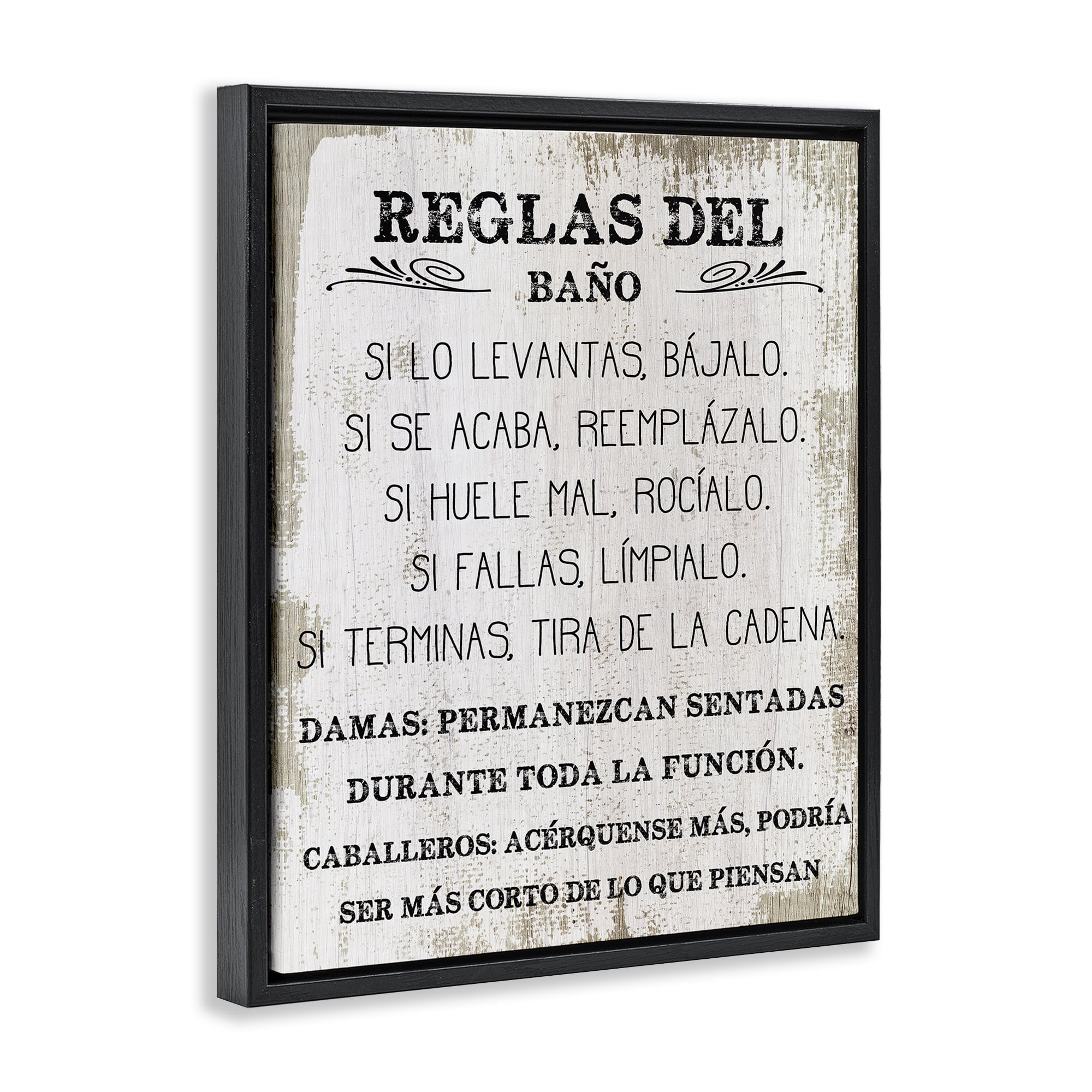 Stupell Industries Reglas Divertidas del Baño Bath & Laundry Painting Black Floater Framed Art Print Wall Art, 17 x 21