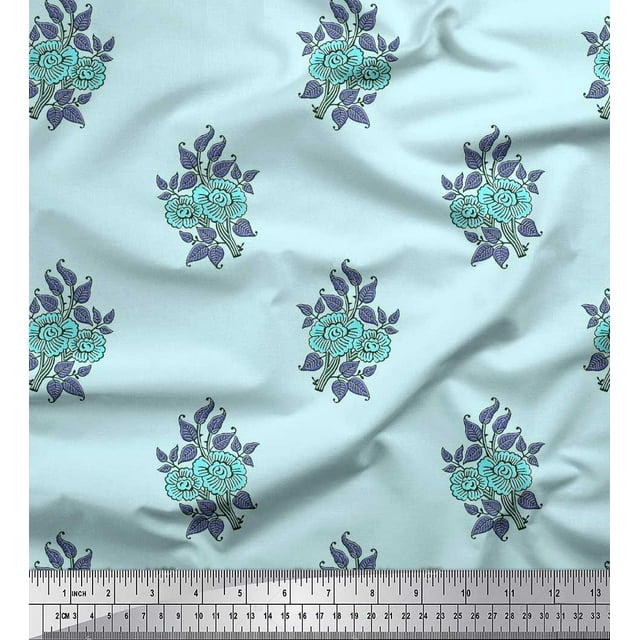 Soimoi Modal Satin Fabric Leaves & Floral Block Printed Craft Fabric by The Yard 42 Inch Wide