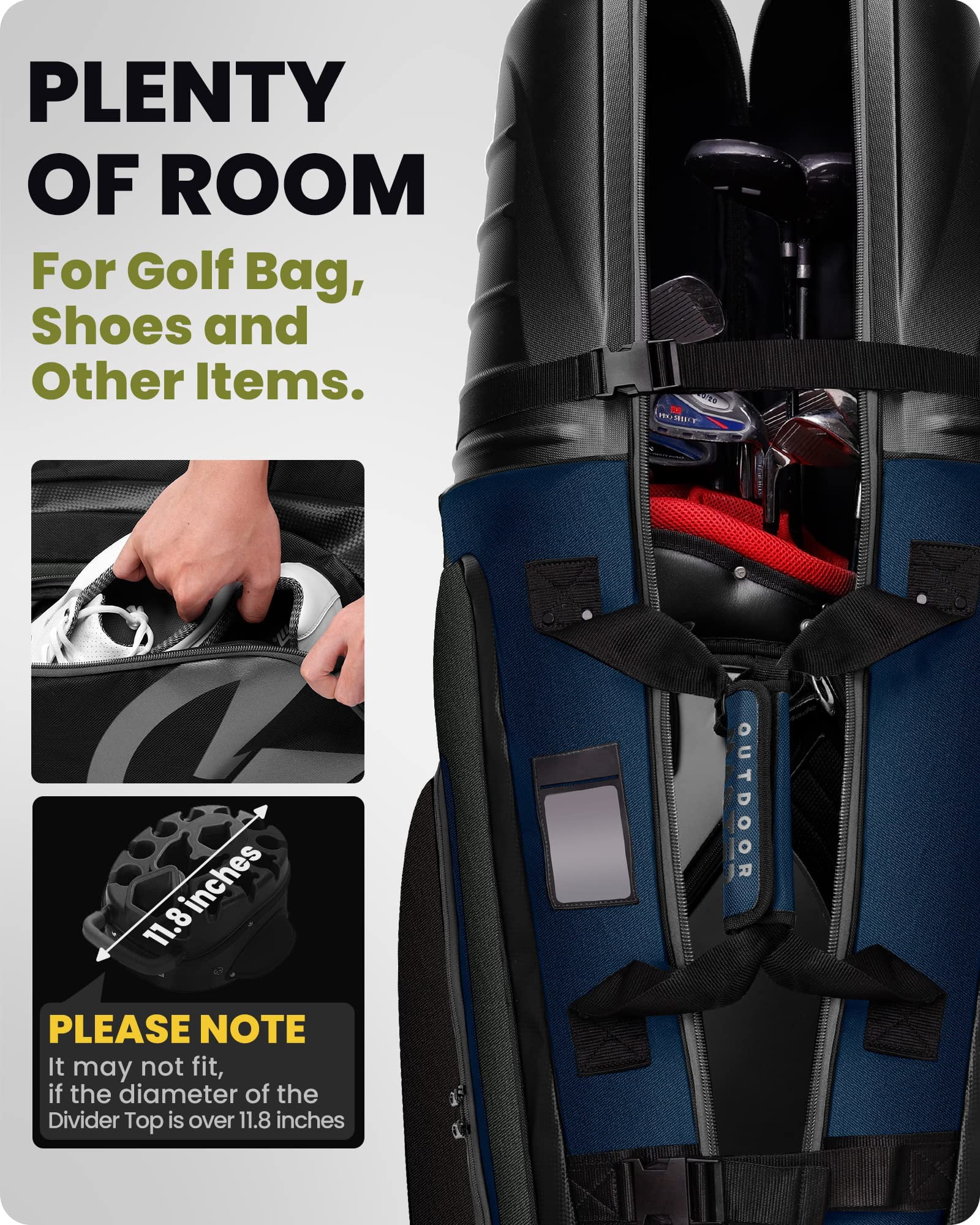 OutdoorMaster Golf Travel Bags for Airlines with Wheels and Hard Case Top, Shoes and Accessories Compartment