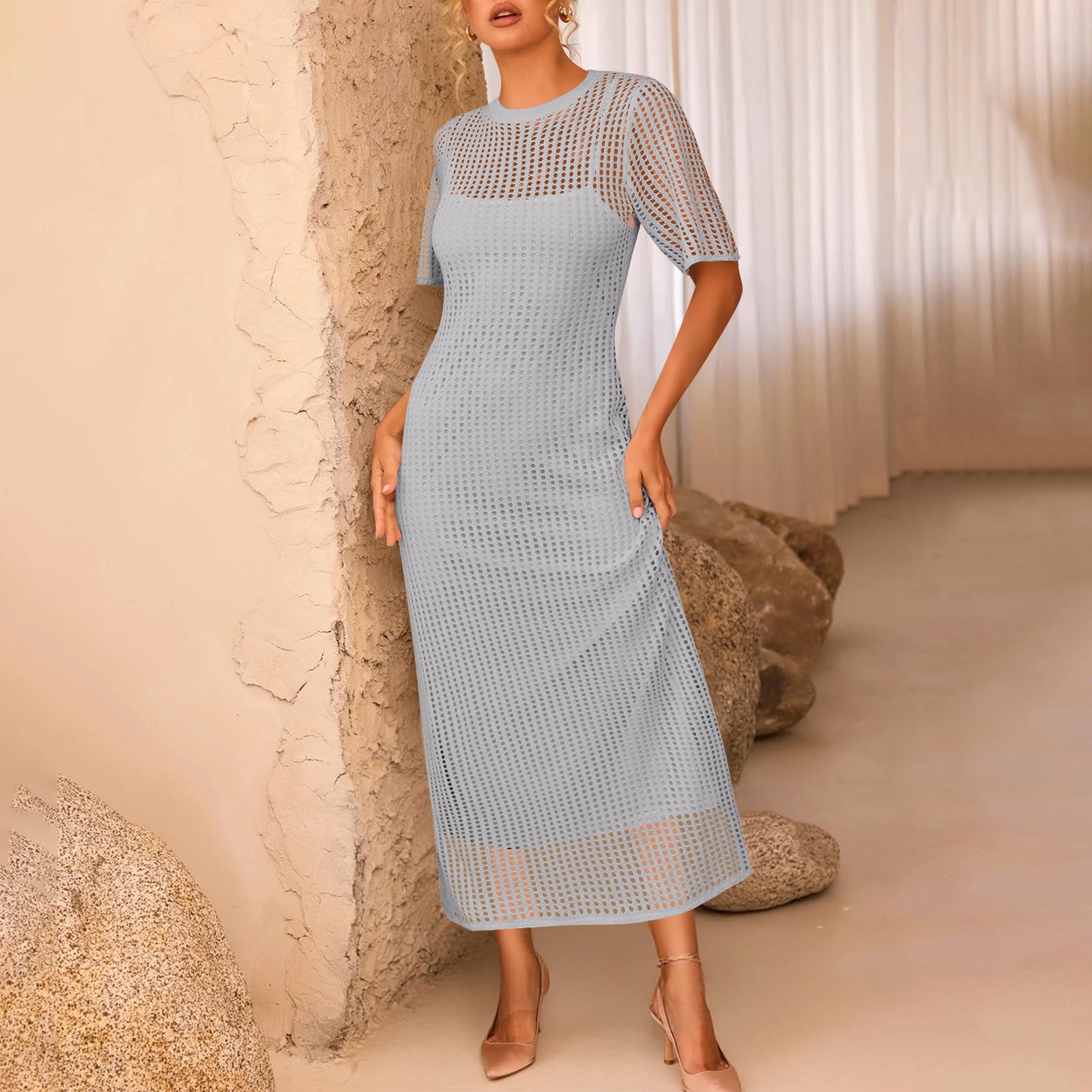 CGMDTZ Lace Midi Dress for Women Short Sleeve Modest Elegant Dress Summer Wedding Guest Church Formal Dresses Lace Midi Dress for Women Short Sleeve Modest Elegant Dress Summer Wedding  Guest Church Formal Dresses - Walmart.com