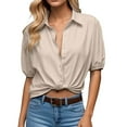 thumbnail image 1 of Tops cortos con mangas abullonadas para mujer: camisa con cuello en V y botones, blusas elegantes e informales, material de poliéster, tallas S-XL de EE. UU., versátiles para el trabajo y los outfi, 1 of 5