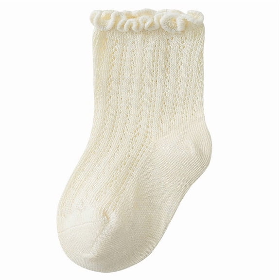 Krdevn Baby Girls' Mesh Socks, Summer Thin Breathable Mid-Calf Socks with Ruffled Wooden Ear , Soft Boneless Design for Toddlers,0-1 Years