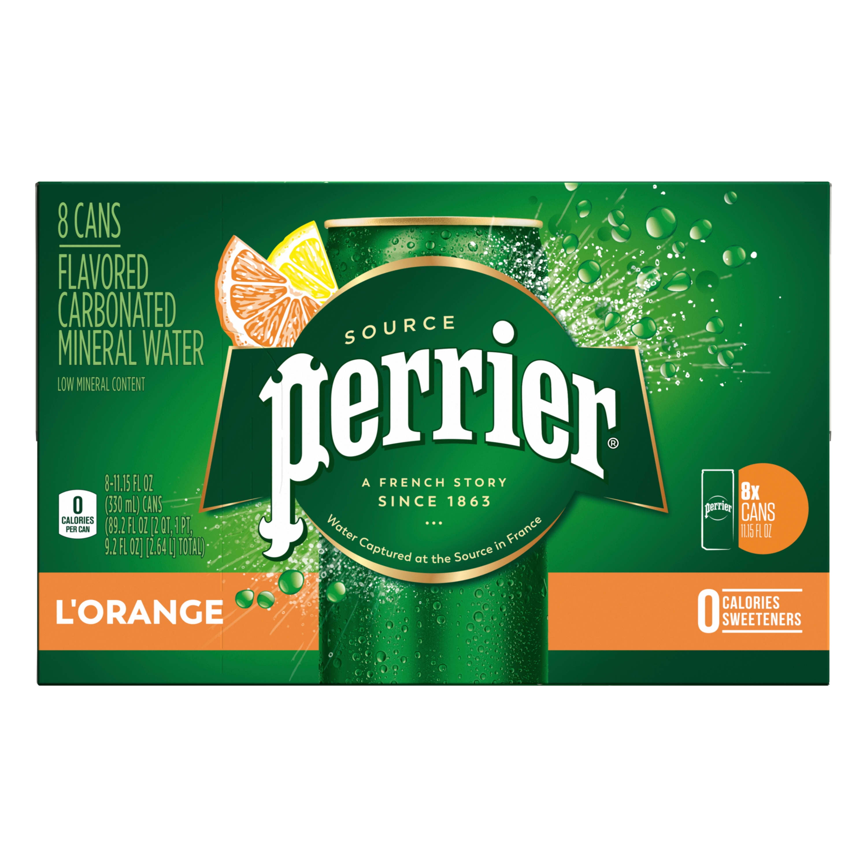 Perrier L'Orange Flavored Sparkling Water, 11.15 FL OZ Cans (24 Count
