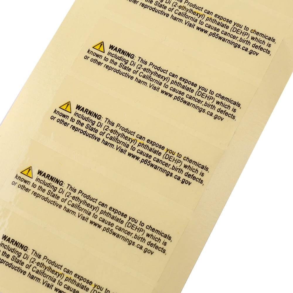 California Prop 65 Warning Labels – 500 Count Clear Transparent Stickers 1" x 2-5/8" DEHP Compliant Safety Labels for Packaging & Shipping
