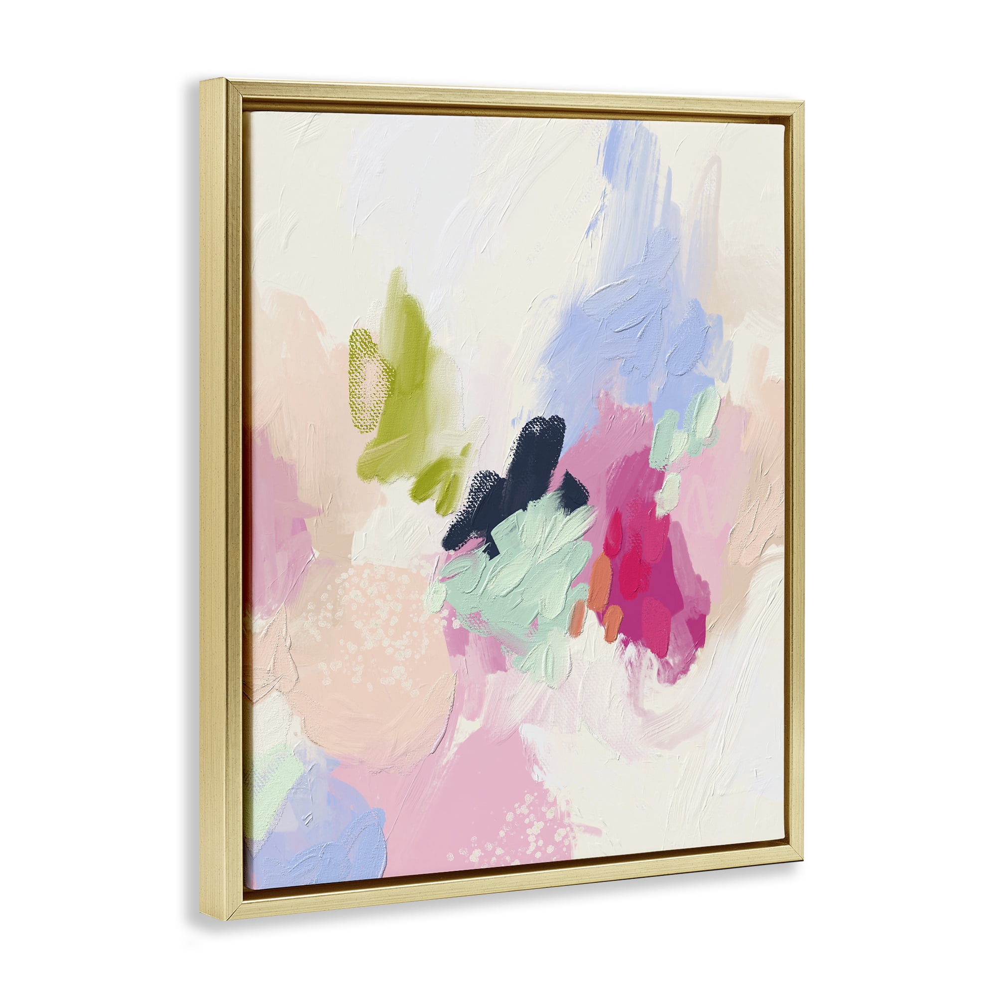 Stupell Industries Pastel Abstract Paint Strokes Abstract Painting Gold Floater Framed Canvas Art Print Wall Art, 25 x 31