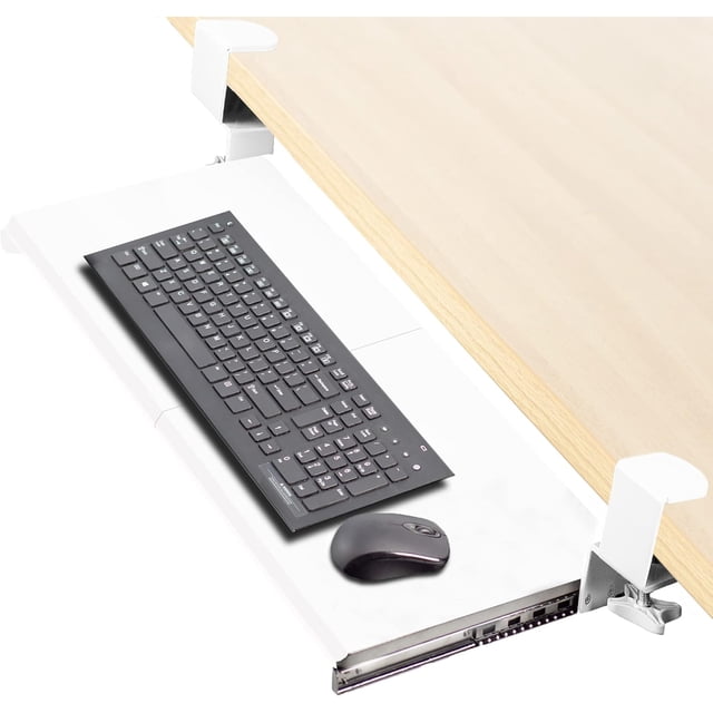 Small Keyboard Tray, Under Desk Pull Out with Extra Sturdy C Clamp Mount System, 20 Inches (26 Inches Including The Clamps) x 11 Inches Slide-Out Platform Computer Drawer for Typing, Black,