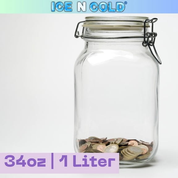 Airtight Glass Storage Jars with Clamp Lid – Food Storage Containers with Rubber Gasket Seal – Pantry & Kitchen Canisters for Dry Goods, Coffee, Sugar, Pasta – 0.4L to 2.2L Sizes (6, 34oz | 1L)