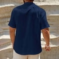 thumbnail image 4 of YUGYXL Linen Shirts for Men Band Collar Button Up Henley Shirt Beach Casual Short Sleeve T-Shirt Fashion Linen Blouse Navy S, 4 of 5