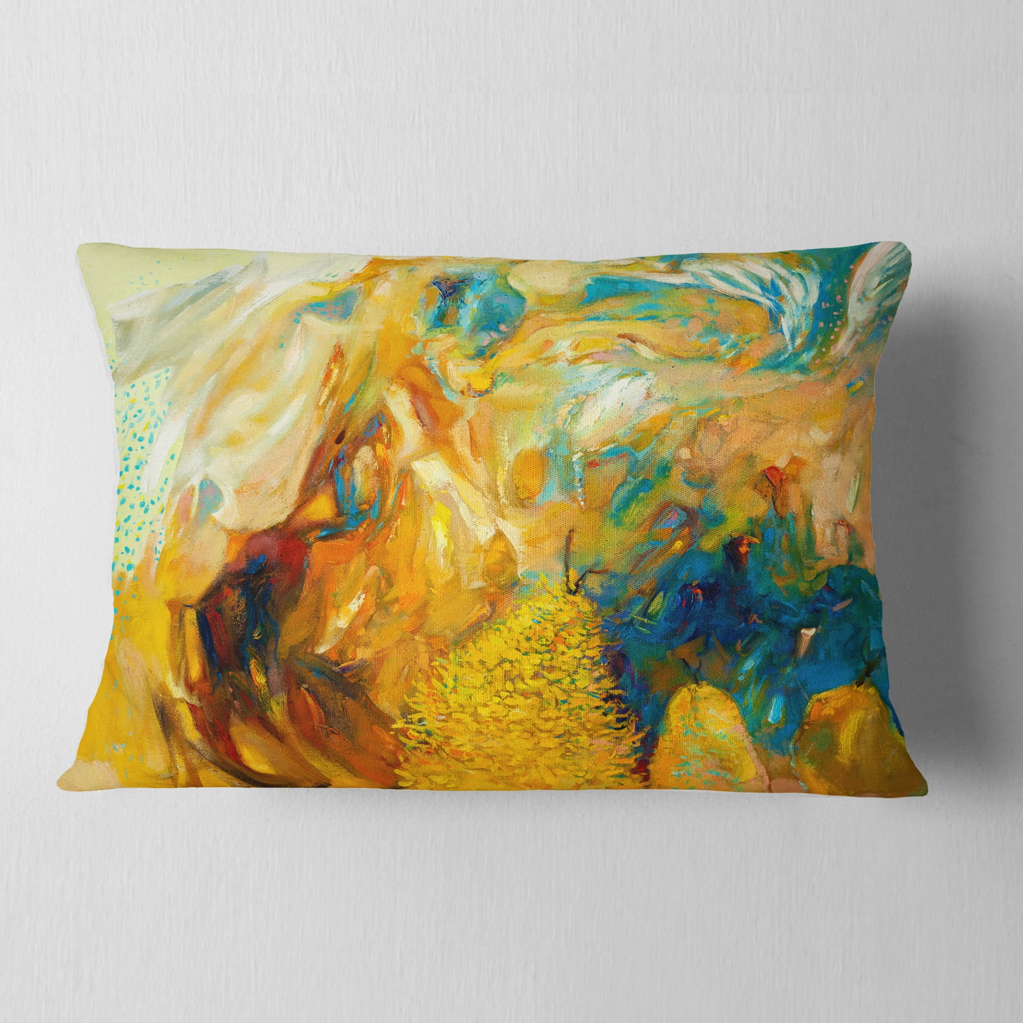 Designart Abstract Yellow Collage - Abstract Throw Pillow - 12x20