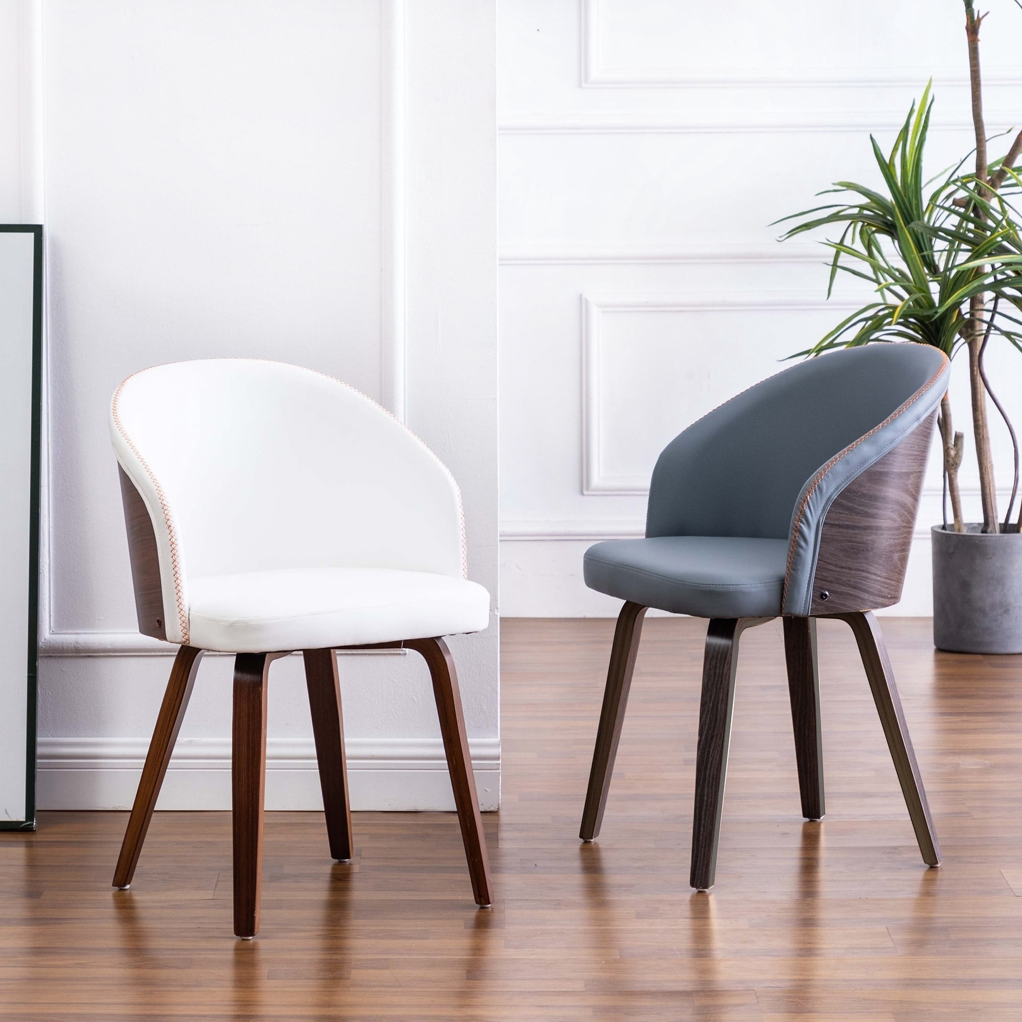 Warehouse of Tiffany Maynau PU Leather & Wood Upholstered Dining Arm Chairs (Set 2)