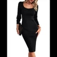 thumbnail image 3 of Vestido de Verano 2025 para Mujer, Ajustado, de Corta, Acanalado, con Abertura Lateral, de Punto y Cuello Cuadrado. Negro L, 3 of 9