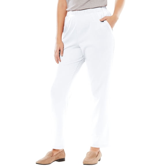 Woman Within Plus Size Tall 7-Day Straight-Leg Elastic-Waist Stretchy Knit Pant