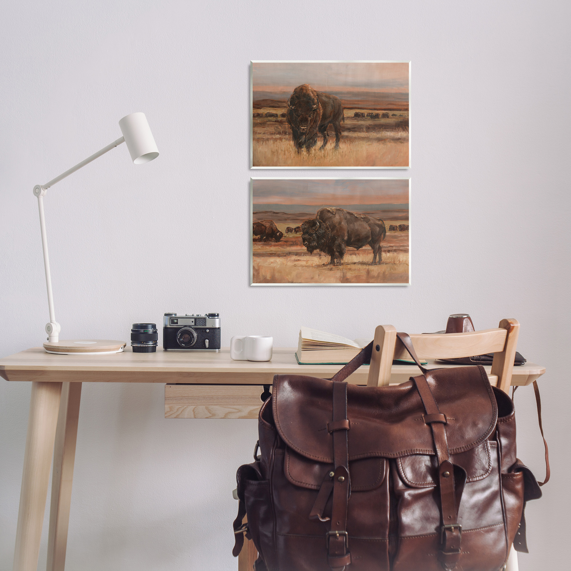 Stupell Industries Scattered Bison & Farmland Animals & Insects Painting Unframed Art Print Wall Art, 19 x 13, Set of 2