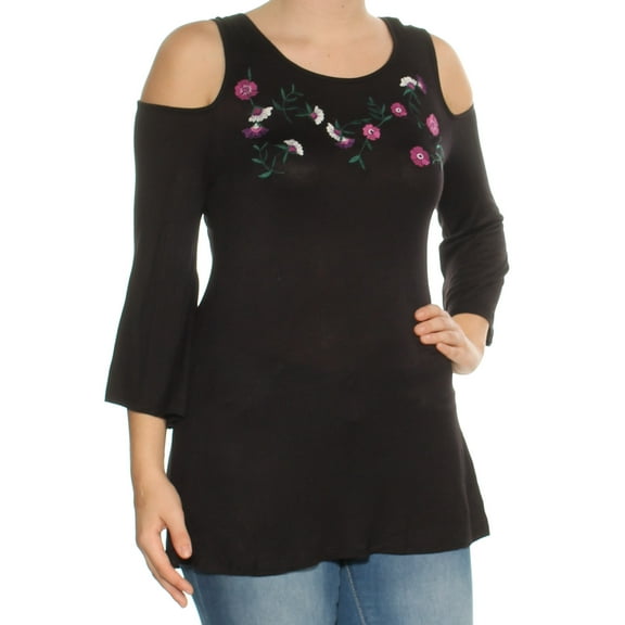 NY COLLECTION $50 Womens New 1602 Black Floral Cold Shoulder Top S B B