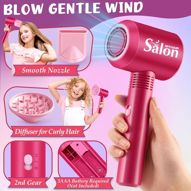 Adofi Girl Toys, 22-Piece Kids Hair Salon Set, Realistic Dryer
