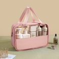 thumbnail image 1 of Bolsa de cosméticos con empalme de PU, bolsa de lavado impermeable transparente de PVC, bolso de mano portátil de viaje, bolsa de almacenamiento de baño de gran capacidad, 1 of 6
