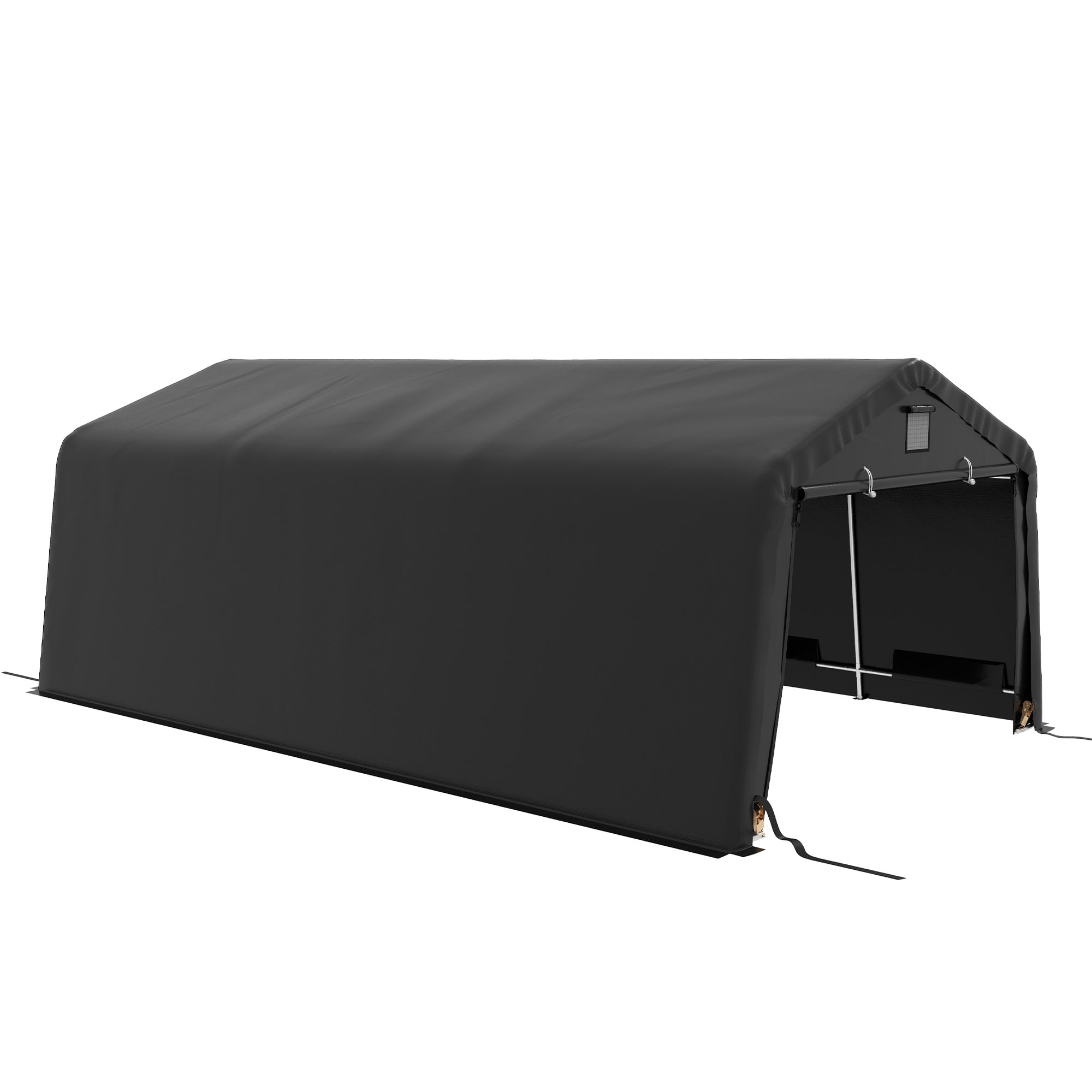 Outsunny 143.75 in x 243.25 in x 95.75 in Portable Garage with Ventilation Windows Black Carports