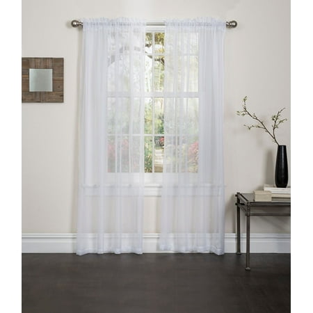 Linen Store 2 Piece Sheer Voile Window Curtain Rod Pocket Panels, total width 108