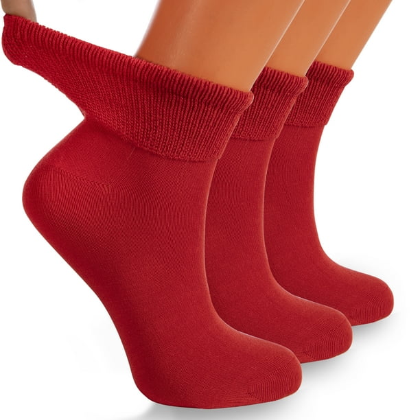 AWS/American Made - Diabetic Ankle Socks with Non-Binding Top Red 3 ...