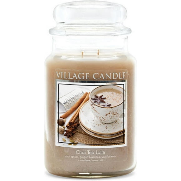 Village Bougie Chai Thé Latte, Grand Pot Apothicaire en Verre, Bougie Parfumée 21.25 oz
