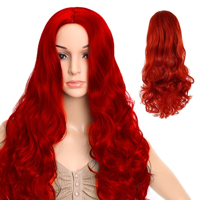 Peluca Con Cuello, Pelo Rizado, Peluca De Pelo Rojo, Cosplay, Pelo Falso, Punto Rojo, Peluca, Señora, Sirena, Princesa, Resistente Al Calor, Fiesta De Cosplay, 65-70Cm Muyoka Hogar