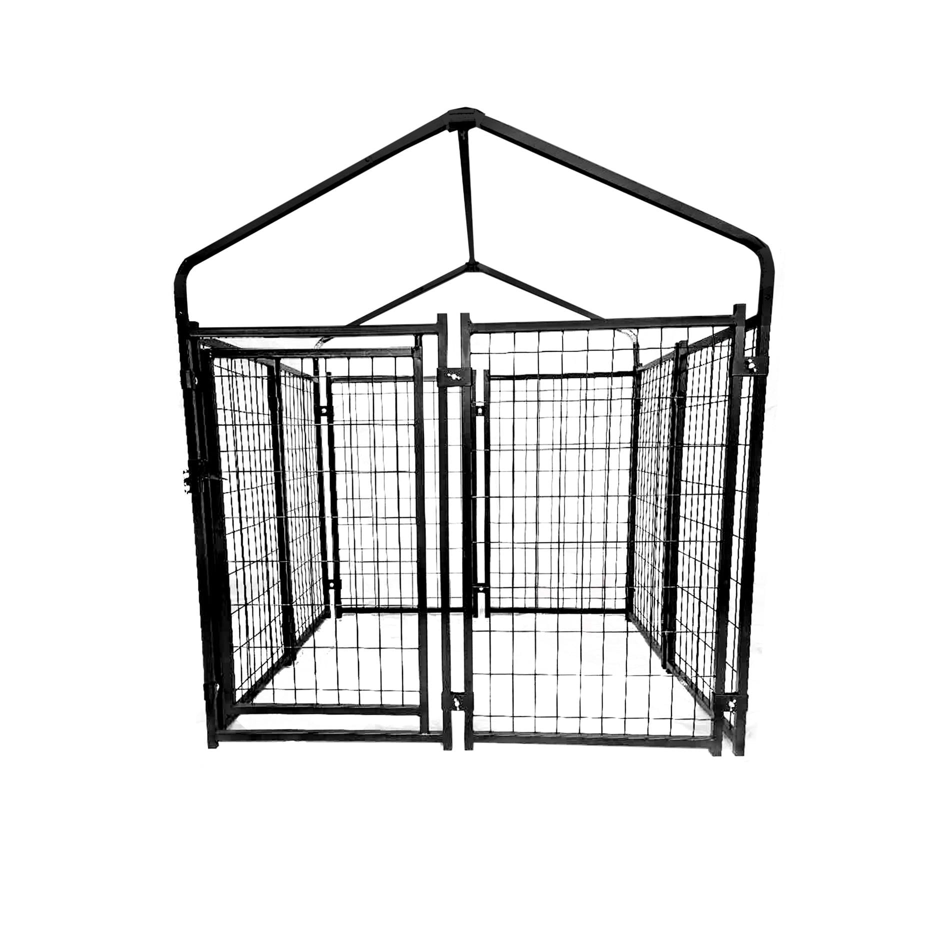 ALEKO DK5X5X4RF Expandable Heavy Duty Dog Kennel and Playpen Kit with Roof and Rain Cover 5 x 5 x 4 Feet Black Walmart