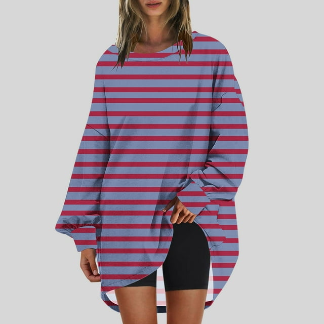 RXIRUCGD Chandail en Molleton Oversize pour Femmes, Col Rond, Manches Longues, Imprimé, Violet, Taille : S