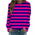 thumbnail image 3 of Fall Saving! HVOBTTY Womens Long Sleeve Pullover Sweatshirt, Fall Tops for Women, Women's Casual Striped Crew Neck Raglan Sleeve Pullover Sweatshirt Hot Pink, S, 3 of 5
