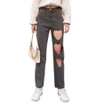 thumbnail image 4 of Mialoley Solid Color Hollow Out Love Straight-leg Jeans with Pocket Belt Loop, 4 of 9