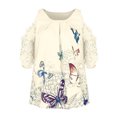 thumbnail image 4 of SMihono Hauts pour Femmes Été Chic Décontracté T-shirt à Col Rond pour Femmes à Imprimé Papillon Décontracté à Manches Courtes T-shirt Ajouré Hauts Grande Taille T-shirt, 4 of 5