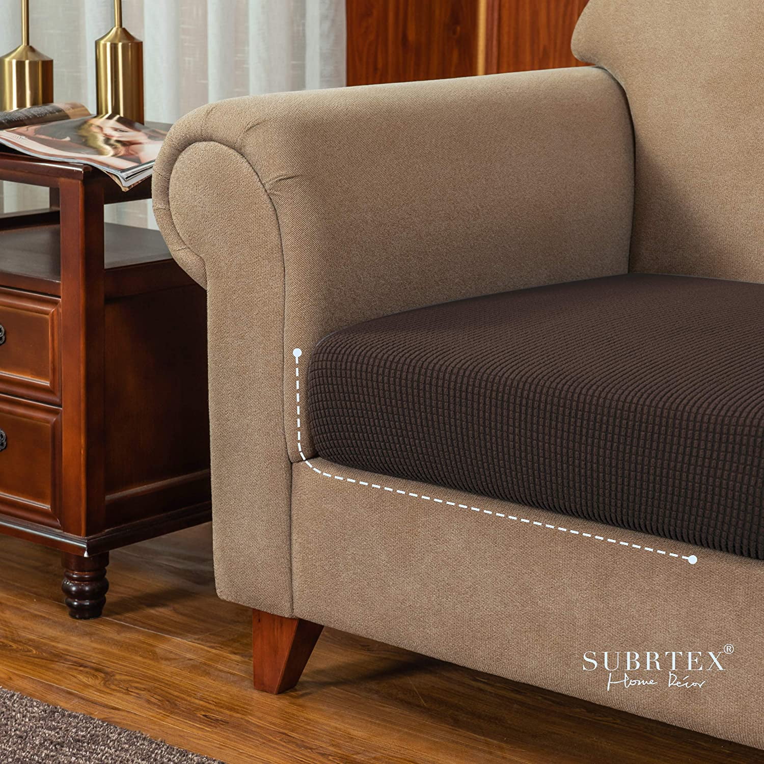 Subrtex Textured Grid Stretchy Washable Sofa Seat Cushion Cover Armchair Loveseat Sofa Protector （Chocolate, Loveseat）