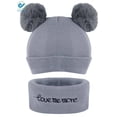 thumbnail image 2 of Deago 2Pcs Newborn Kids Baby Boy Girl Pompom Hat Winter Warm Knit Bobble Beanie Cap Scarf Set (Gray), 2 of 8