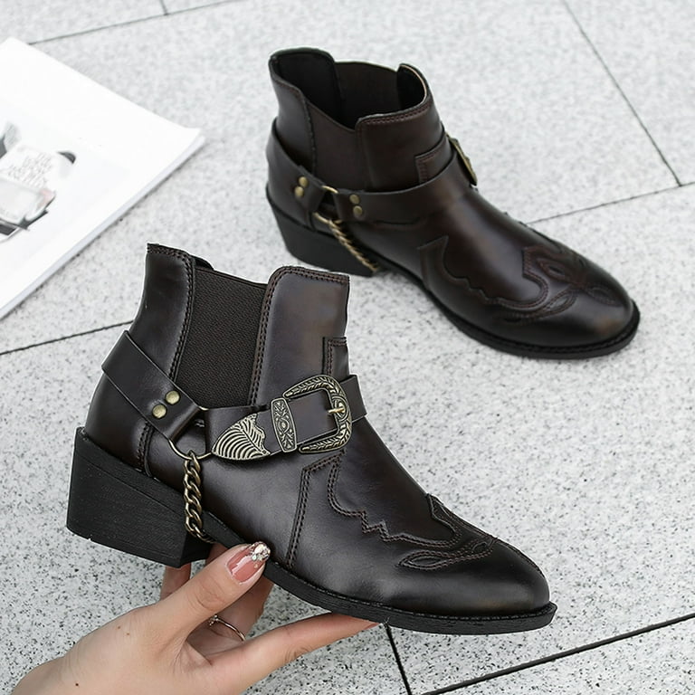 Tall black boots with buckles cheap