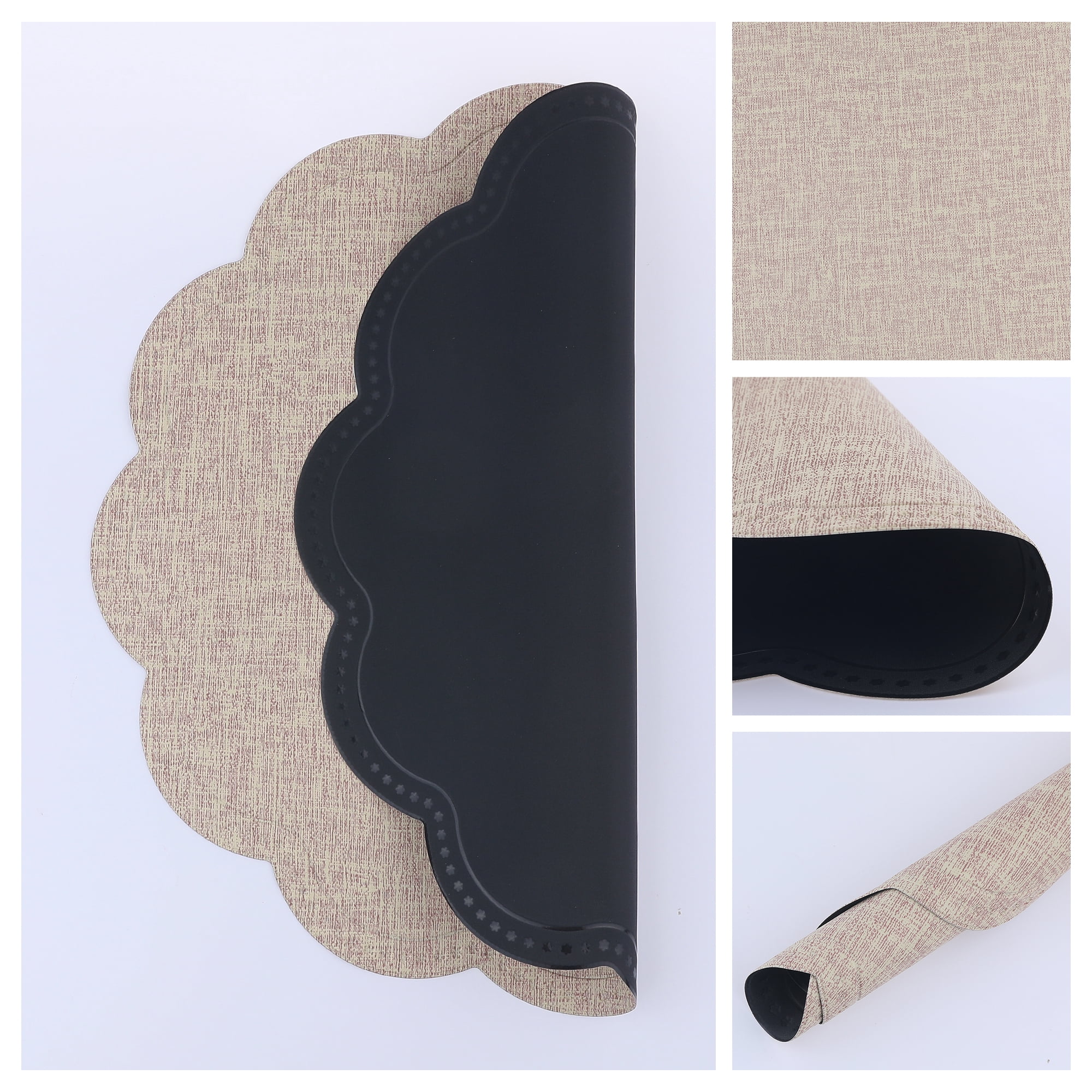 Unique Bargains Set of 6 Flower Placemats for Kitchen Beige 15*15in