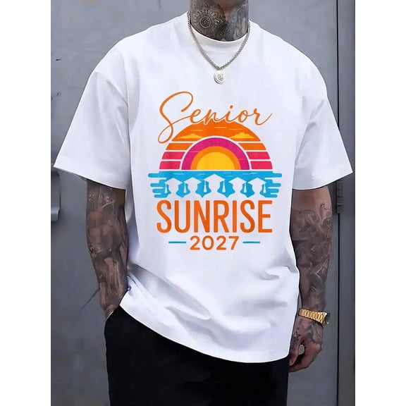 100% Cotton Mens ClothesVintage Senior Sunrise 2027 Seniors Of Class Graduation T-Shirt Summer Clothes