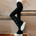 thumbnail image 2 of Girls Flare Jeans - Bell Bottom Denim Pants for Teen Flared Ripped Cute Side Ornamental Button High Rise Elastic Waist Flare Leg Jeans for Tall Kids 5-14Years, 2 of 9