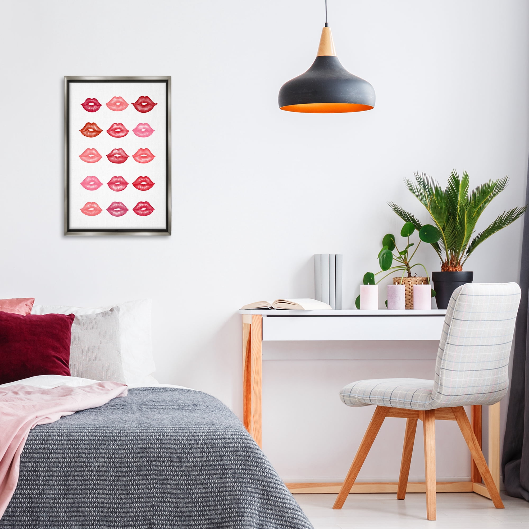 Stupell Industries Red & Pink Lips Beauty & Fashion Painting Gray Floater Framed Art Print Wall Art, 17 x 25