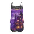 thumbnail image 4 of Tnhcen Women's Halloween Print Pajamas Set 2 Pieces Lace Splicing Sling Sleeveless Tank and Shorts Casual Nightwear Homewear Set S-XL, 4 of 5