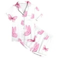 thumbnail image 4 of SUYIDA Girls Satin Pajamas Graphic Print Short Sleeve Pjs Button Down Fashion Girls' Sleepwear 2 Piece Outfits for Girls Pink,150, 4 of 4