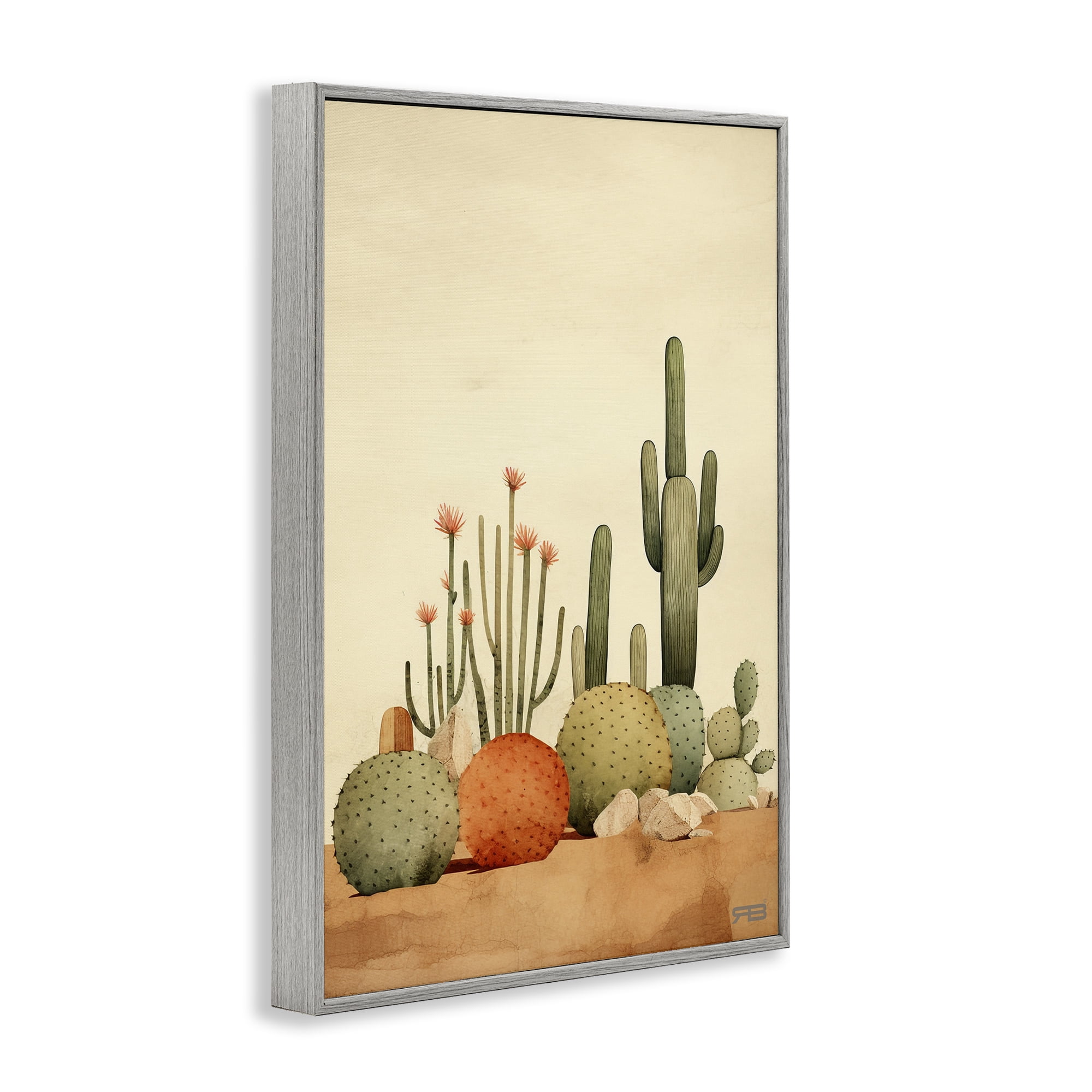 Stupell Industries Desert Cactus Scenery Landscape Painting Gray Framed Art Print Wall Art, 16 x 24