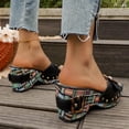 thumbnail image 4 of Platform Sandals Women Color Block Wedges Retro Buckle Studded Square Open Toe Slip on Slides Low Heeled Dress Shoes Black Size 6.5, 4 of 6
