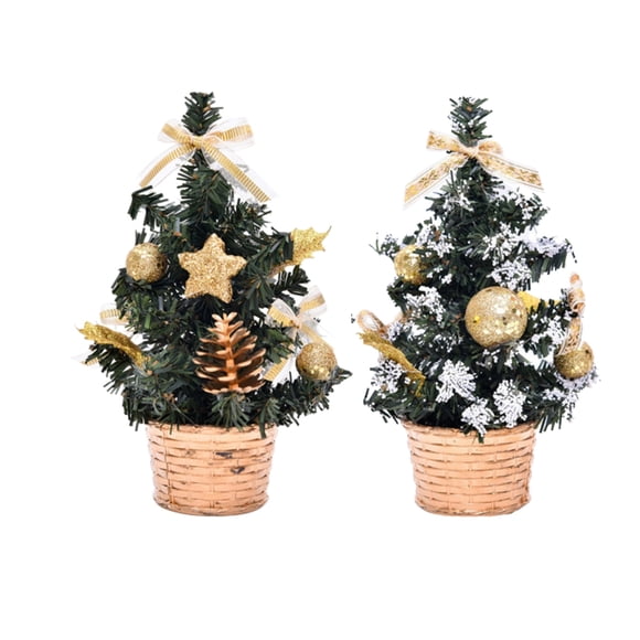 2 piezas exquisita decoración de árbol de Navidad en miniatura modelo de árbol de Navidad regalos decoración de fiesta en casa realista (20 cm dorado A y dorado C)