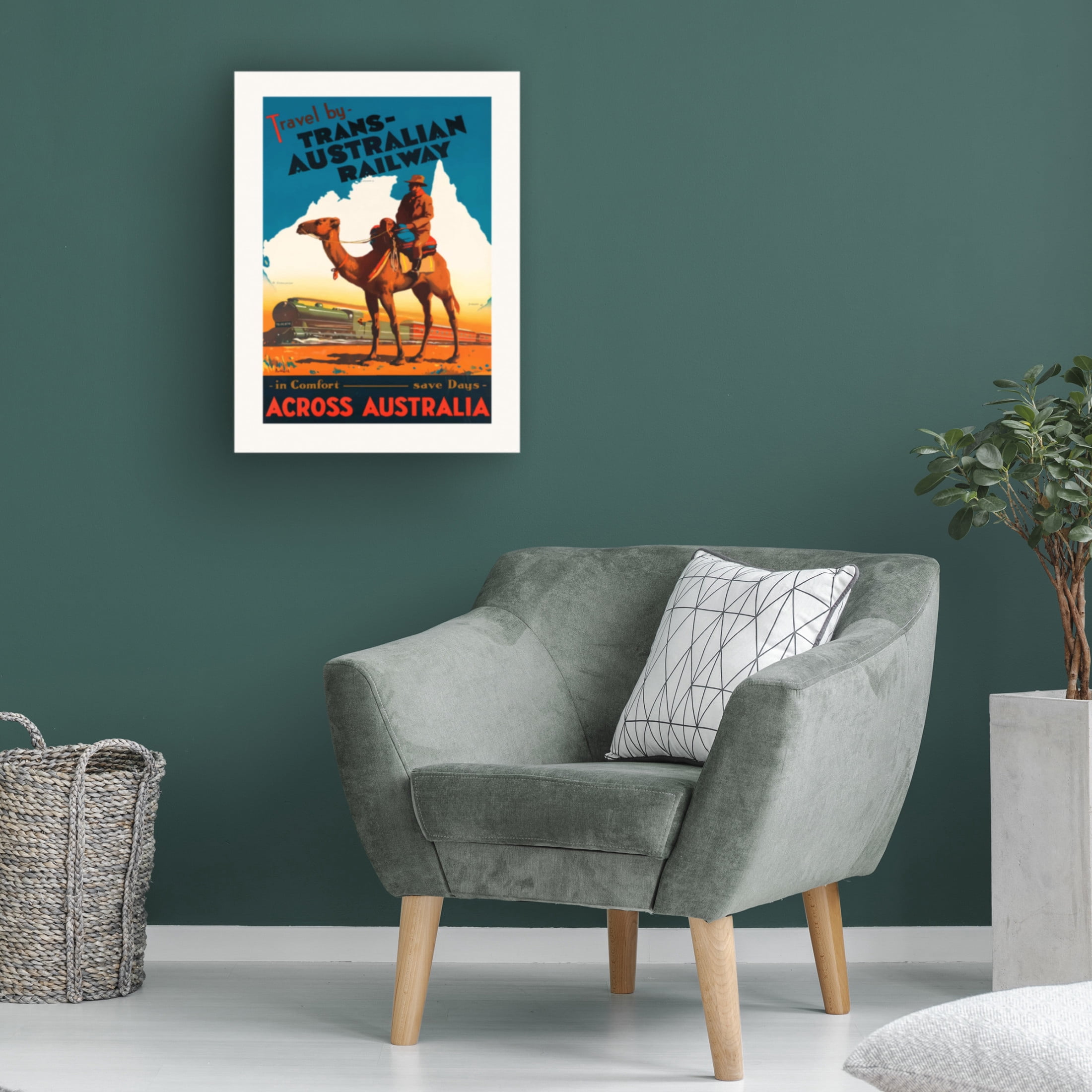 Canvas Wall Art - Pictufy  'Trans Australian Railway Poster' Wall Art for Living Room, Bedroom, or Office D?cor by Trademark Fine Art - 35 x 47 Inches